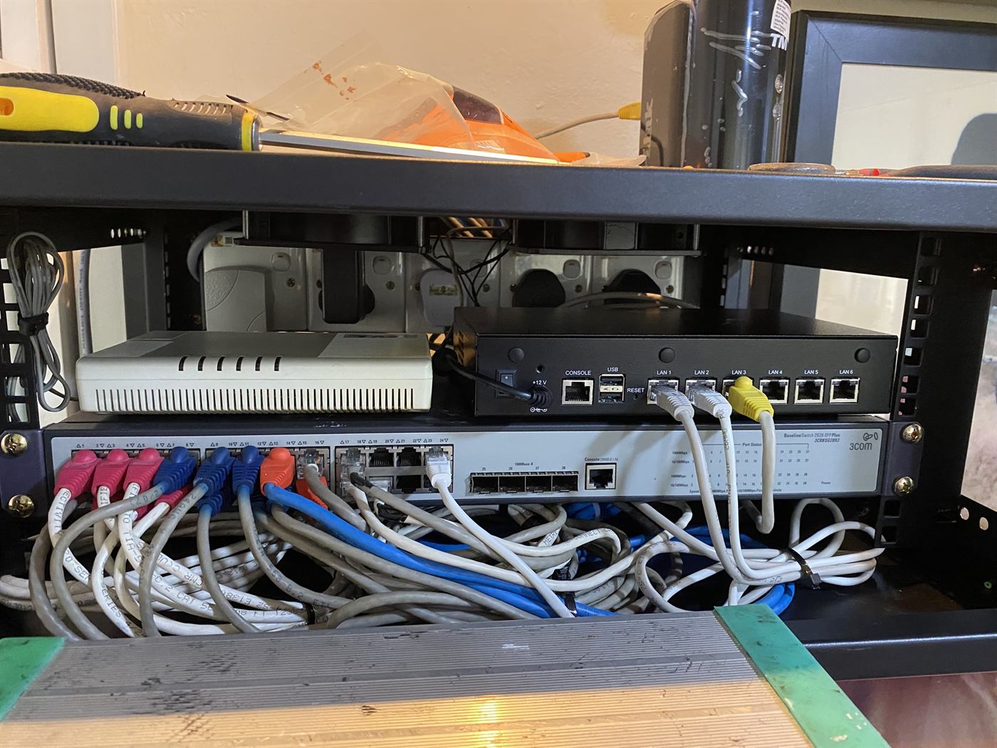 Completed network rack and appliance setup