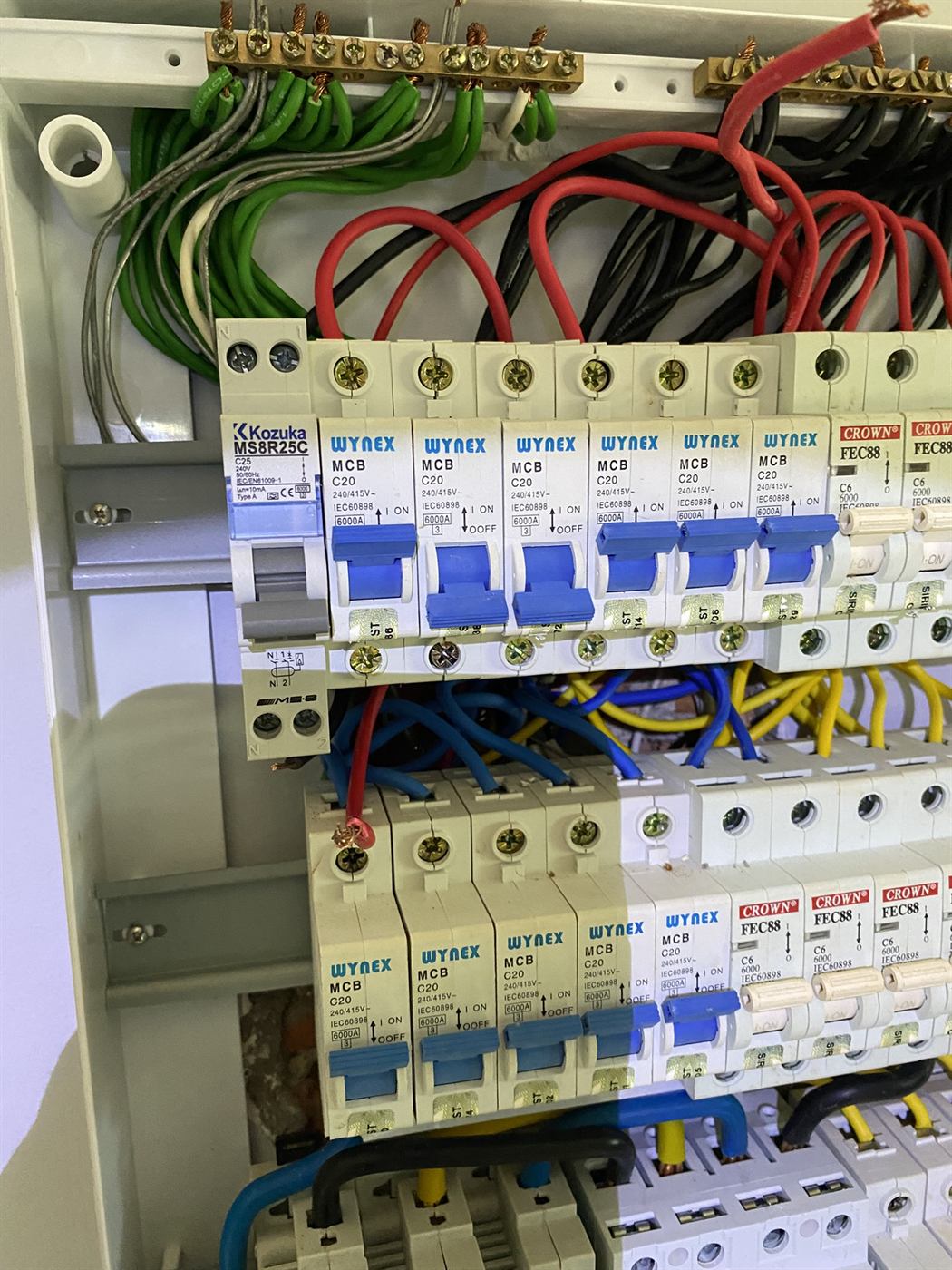 RCBO and distribution board wiring progress